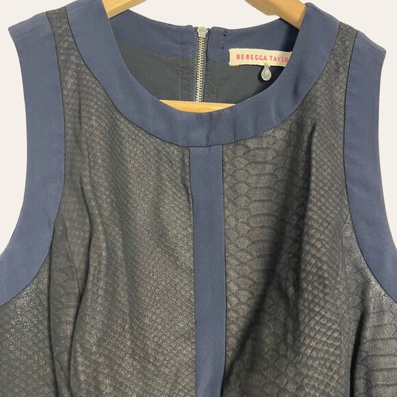 Rebecca Taylor Navy Black Paneled Snakeskin Leather Sleeveless Peplum Top Size 6 - Picture 3 of 8